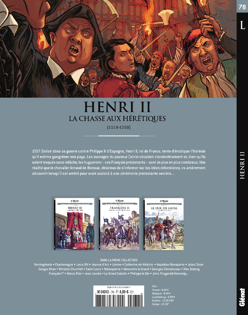 Verso de l'album Les grands personnages de l'Histoire en bandes dessinées Tome 78 Henri II : la chasse aux hérétiques