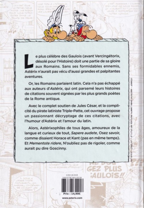 Verso de l'album Astérix Les citations latines expliquées de A à Z