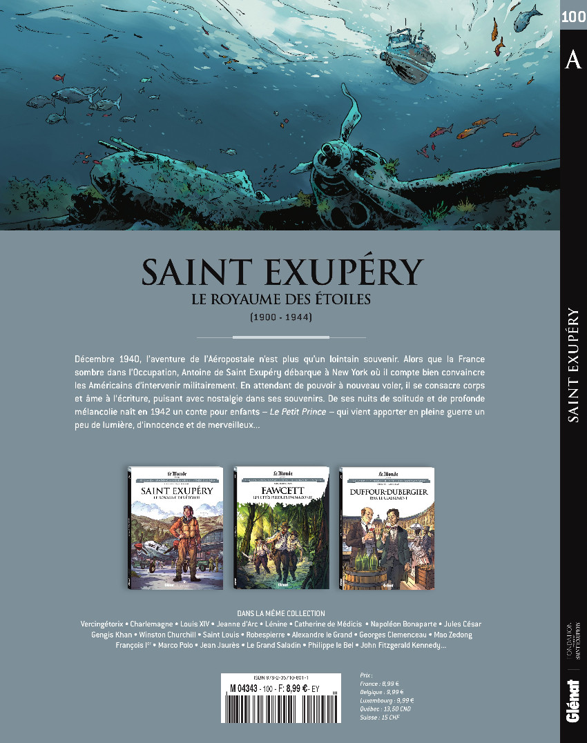 Verso de l'album Les grands personnages de l'Histoire en bandes dessinées Tome 100 Saint Exupéry : Le royaume des étoiles
