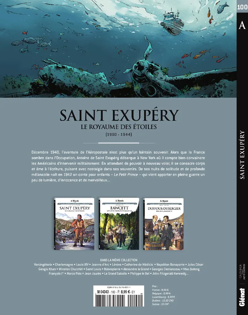 Verso de l'album Les grands personnages de l'Histoire en bandes dessinées Tome 100 Saint Exupéry : Le royaume des étoiles