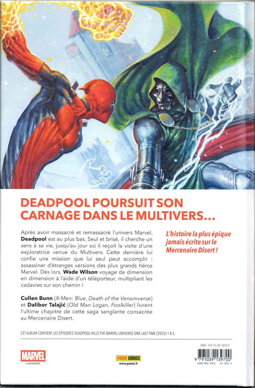 Verso de l'album Deadpool Tome 7 Deadpool massacre Marvel une dernière fois