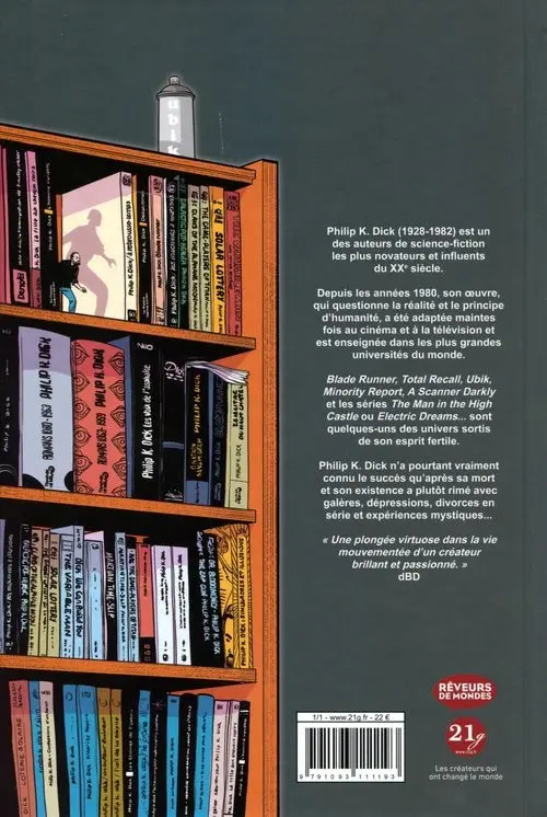 Verso de l'album Phil : une vie de Philip K. Dick