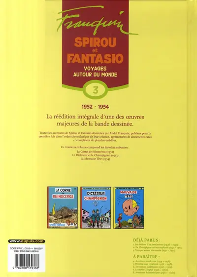 Verso de l'album Spirou et Fantasio - Intégrale Dupuis 2 Tome 3 Voyages autour du monde