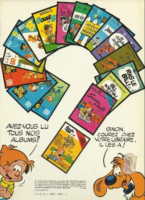 Verso de l'album Boule & Bill Tome 2 60 gags de Boule et Bill