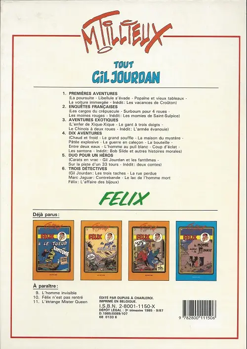 Verso de l'album Gil Jourdan Tout Gil Jourdan Tome 2 Enquêtes françaises