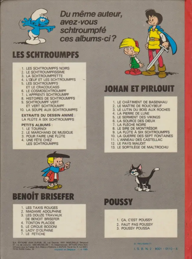 Verso de l'album Les Schtroumpfs Tome 3 La Schtroumpfette
