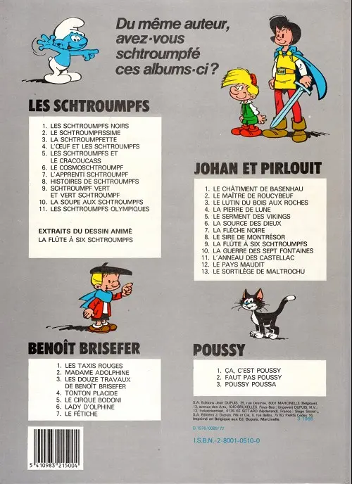 Verso de l'album Les Schtroumpfs Tome 10 La soupe aux Schtroumpfs