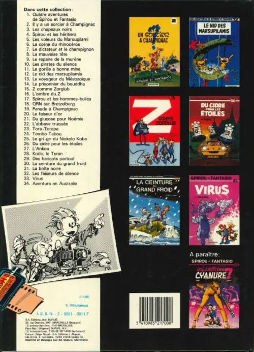 Verso de l'album Spirou et Fantasio Tome 9 Le repaire de la murène