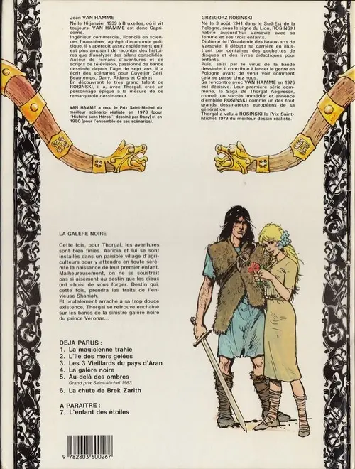 Verso de l'album Thorgal Tome 4 La galère noire