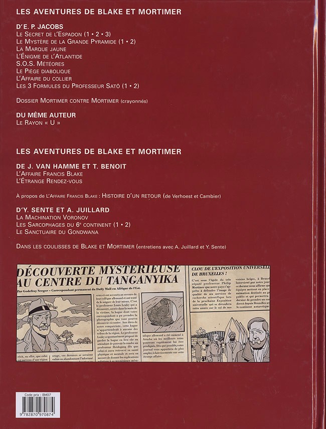 Verso de l'album Blake et Mortimer Tome 18 Le Sanctuaire du Gondwana