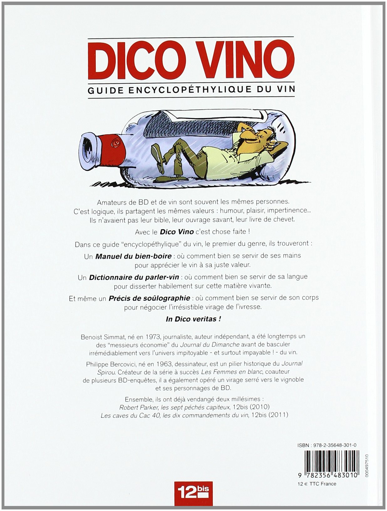 Verso de l'album La Trilogie bordelaise Tome 2 Dico Vino - Guide Encyclopéthylique du Vin