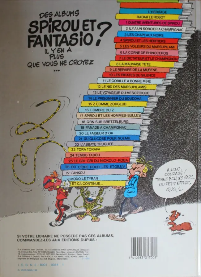 Verso de l'album Spirou et Fantasio Tome 12 Le nid des Marsupilamis