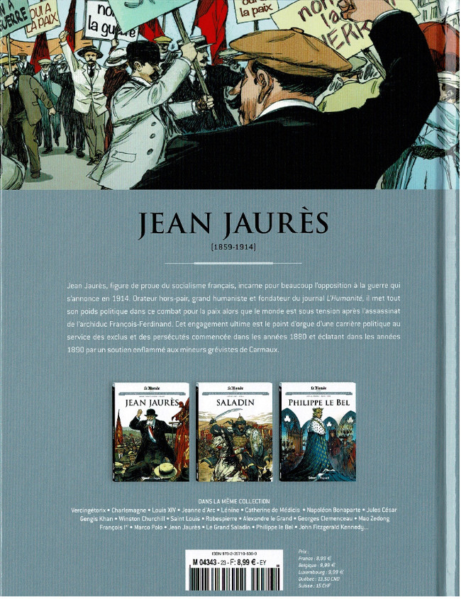 Verso de l'album Les grands personnages de l'Histoire en bandes dessinées Tome 23 Jean Jaurès