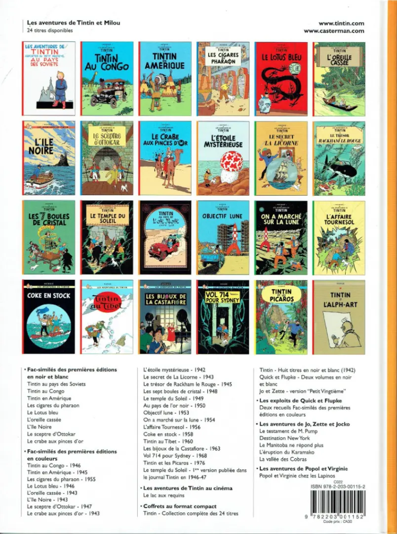 Verso de l'album Tintin Tome 16 Objectif Lune