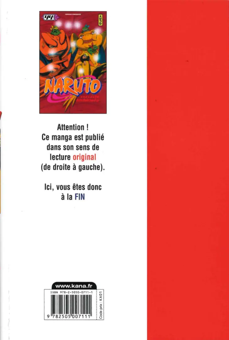 Verso de l'album Naruto 44 Traditions d'ermite
