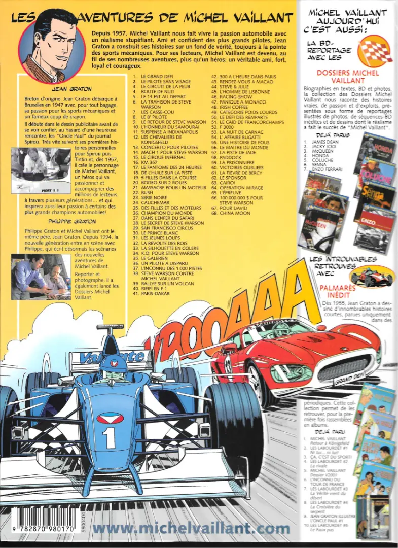Verso de l'album Michel Vaillant Tome 2 Le pilote sans visage
