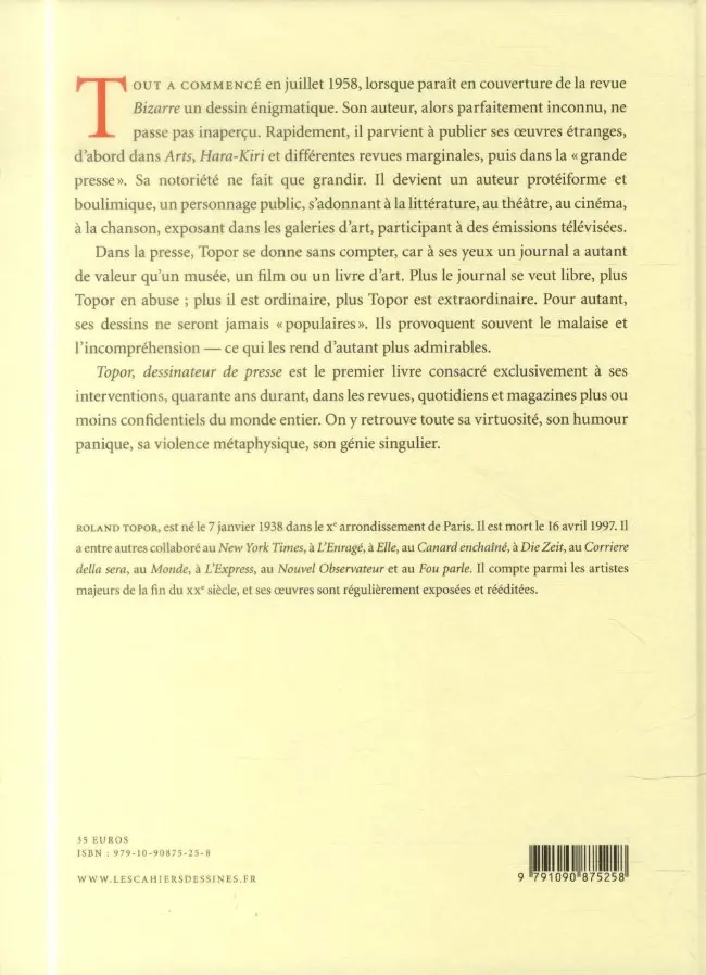 Verso de l'album Topor dessinateur de presse
