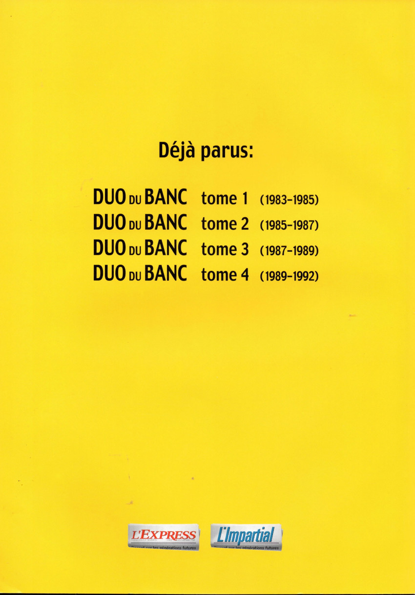 Verso de l'album Duo du banc Tome 5 (1999-2002)