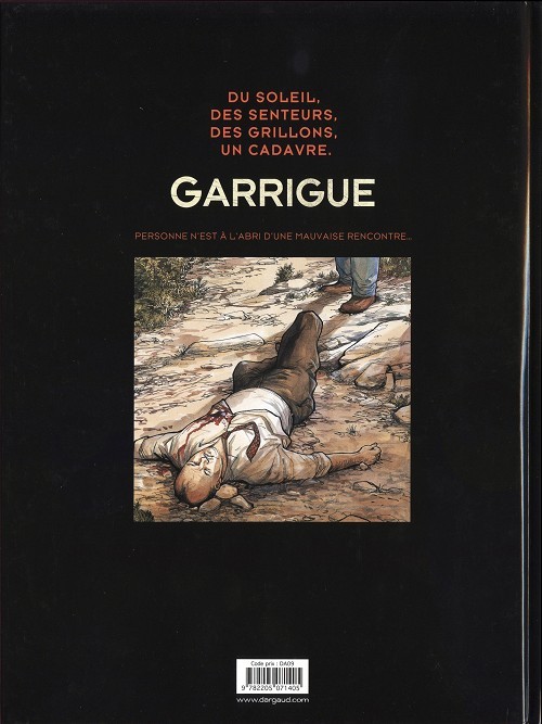 Verso de l'album Garrigue Personne n'est à l'abri d'une mauvaise rencontre...