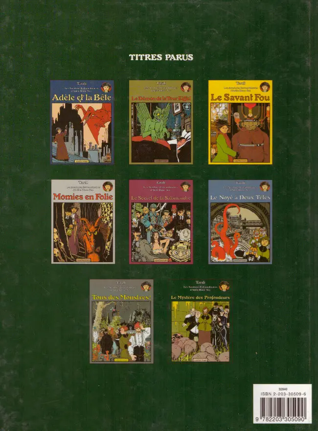 Verso de l'album Les Aventures Extraordinaires d'Adèle Blanc-Sec Tome 8 Le Mystère des Profondeurs