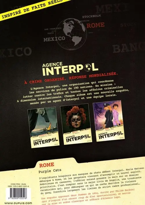 Verso de l'album Agence Interpol Tome 3 Rome - Purple Cats