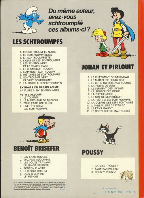 Verso de l'album Les Schtroumpfs Tome 3 La Schtroumpfette
