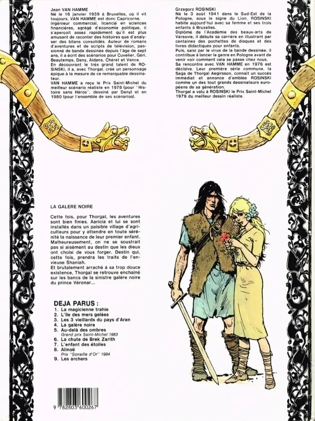 Verso de l'album Thorgal Tome 4 La galère noire