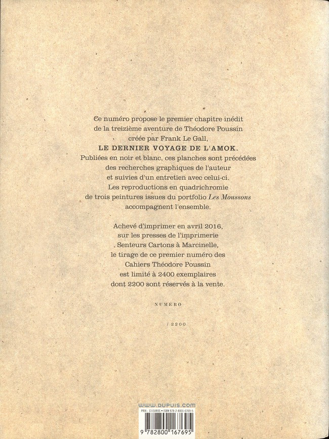 Verso de l'album Cahiers Théodore Poussin 1