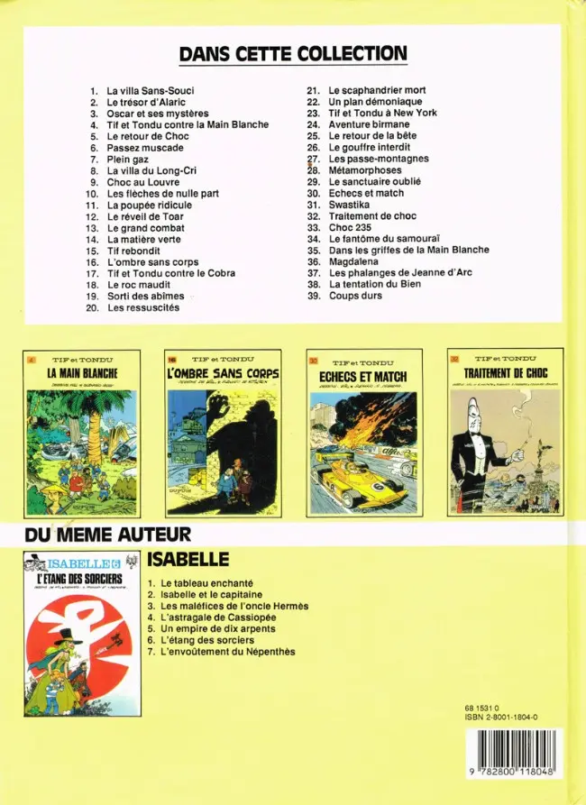Verso de l'album Tif et Tondu Tome 39 Coups durs