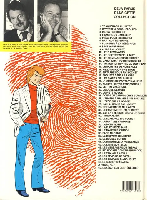 Verso de l'album Ric Hochet Tome 16 Requiem pour une idole