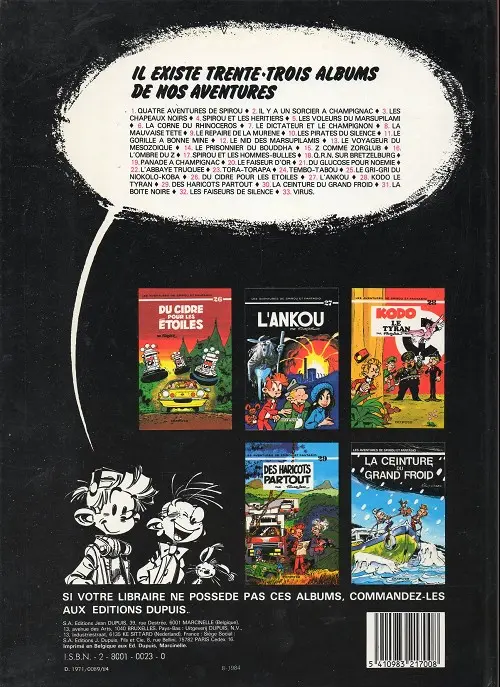 Verso de l'album Spirou et Fantasio Tome 21 Du glucose pour Noémie