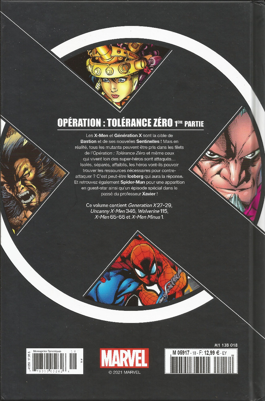 Verso de l'album X-Men - La Collection Mutante Tome 18 Opération : Tolérance Zéro 1ère Partie