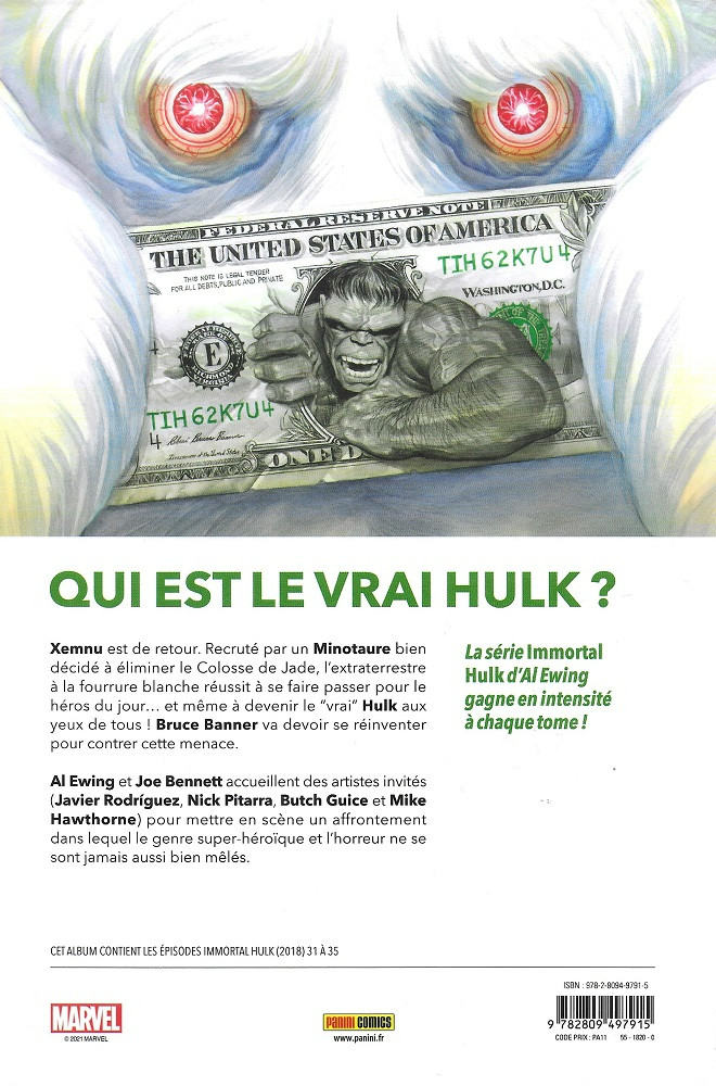 Verso de l'album Immortal Hulk 7 Hulk est Hulk
