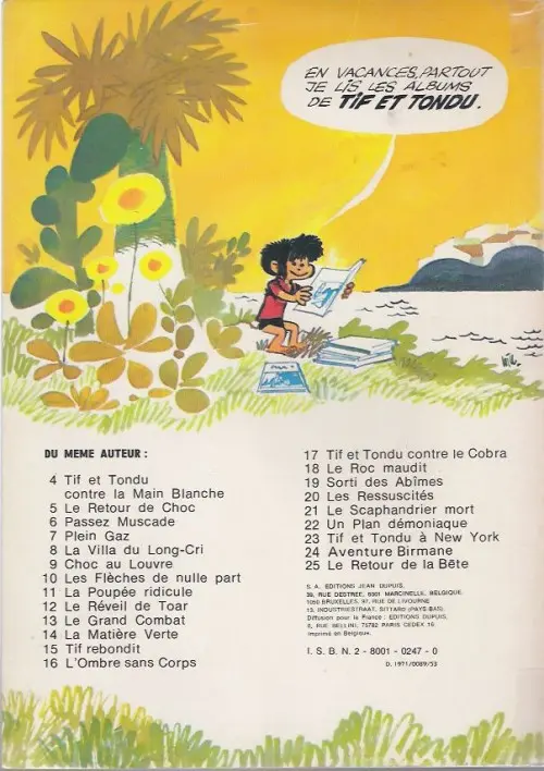 Verso de l'album Tif et Tondu Tome 17 Tif et Tondu contre le Cobra
