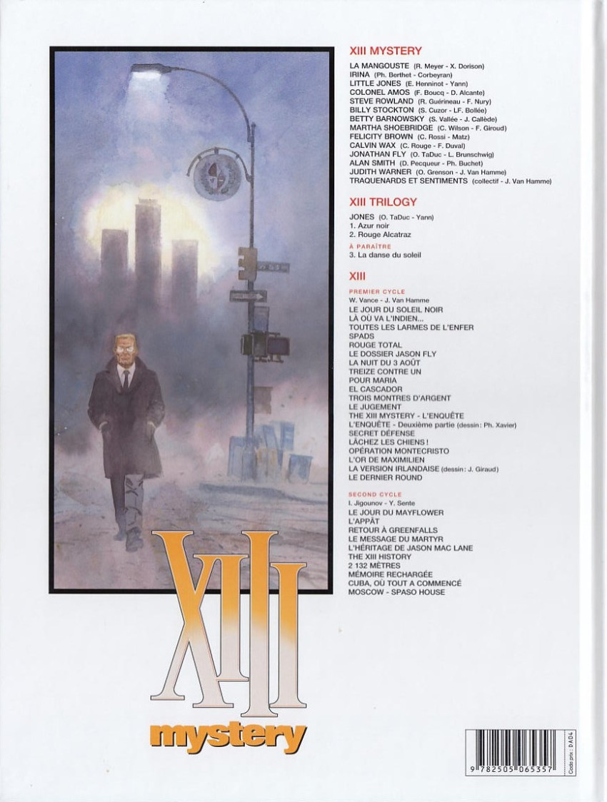Verso de l'album XIII Mystery Tome 10 Calvin Wax