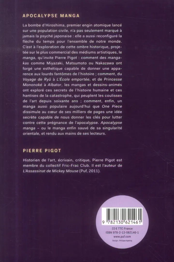 Verso de l'album Apocalypse manga