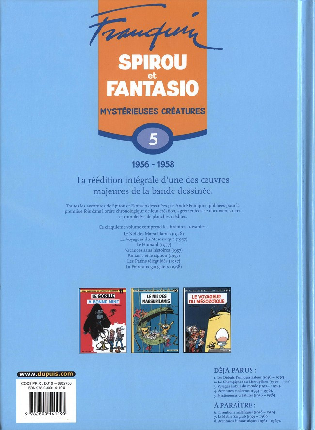 Verso de l'album Spirou et Fantasio - Intégrale Dupuis 2 Tome 5 Mystérieuses créatures (1956-1958)