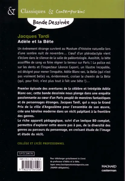 Verso de l'album Les Aventures Extraordinaires d'Adèle Blanc-Sec Tome 1 Adèle et la Bête