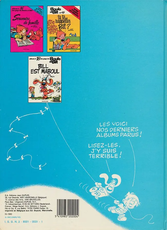 Verso de l'album Boule & Bill Tome 2 60 gags de Boule et Bill