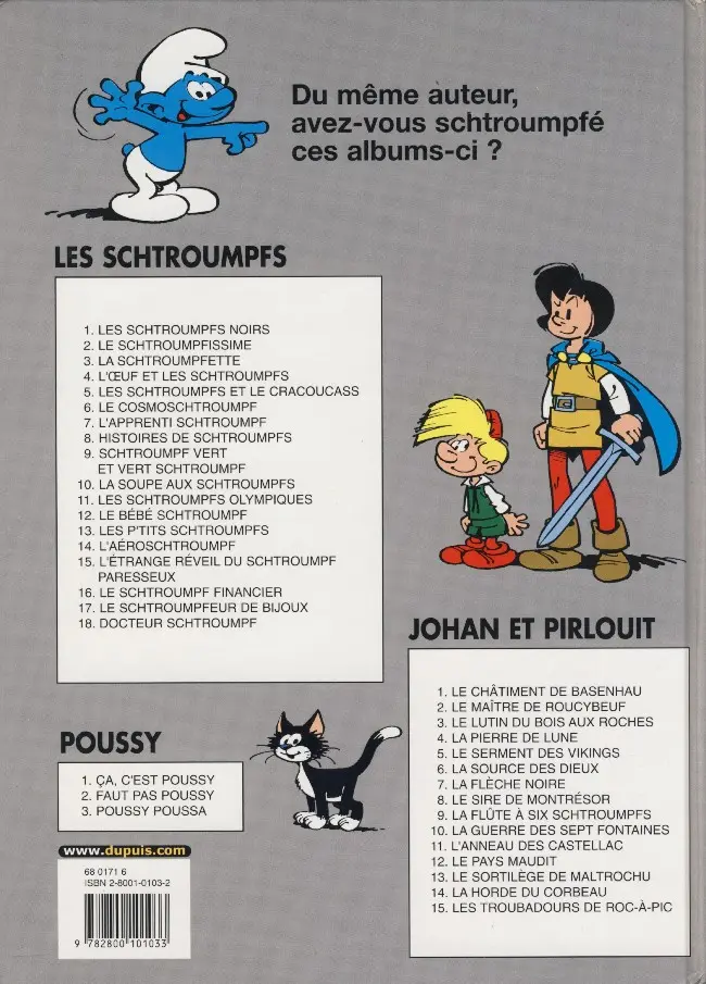 Verso de l'album Johan et Pirlouit Tome 9 La flûte à six schtroumpfs