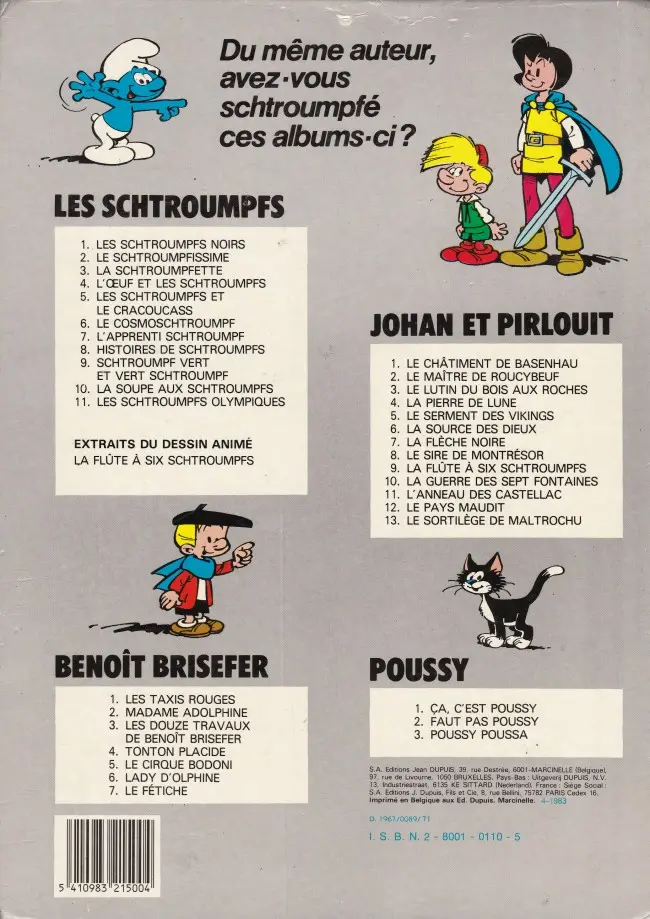 Verso de l'album Les Schtroumpfs Tome 3 La Schtroumpfette