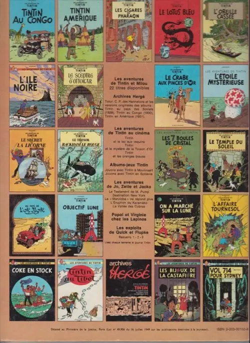 Verso de l'album Tintin Tome 3 Tintin en Amérique