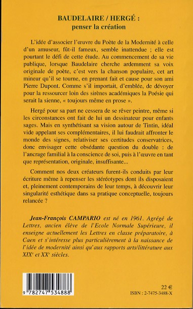 Verso de l'album Baudelaire / Hergé : penser la création