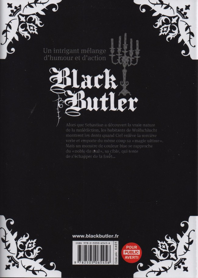 Verso de l'album Black Butler 21 Black Schoolboy