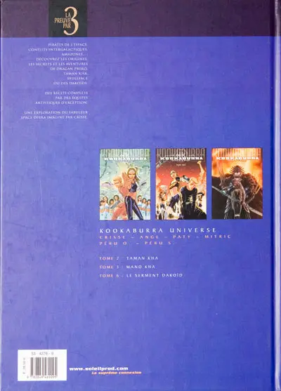 Verso de l'album Kookaburra Universe Tomes 4 à 6