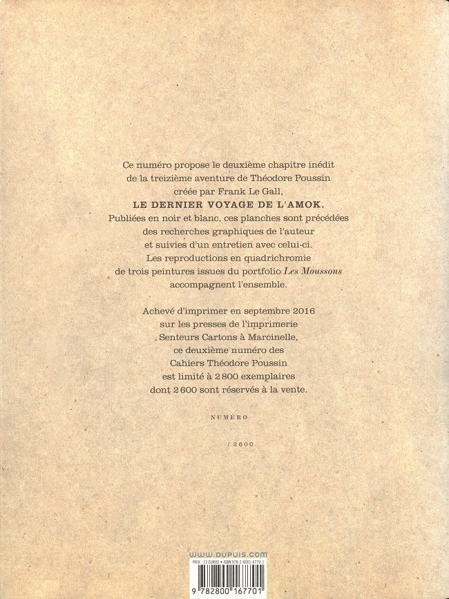 Verso de l'album Cahiers Théodore Poussin 2