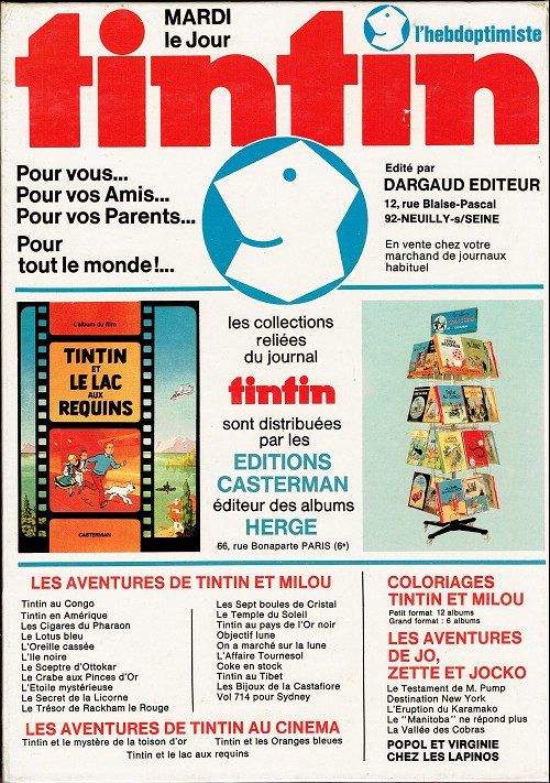 Verso de l'album Tintin N° 12