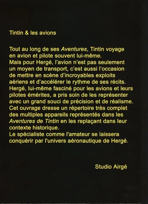 Verso de l'album Tintin Tintin & les avions