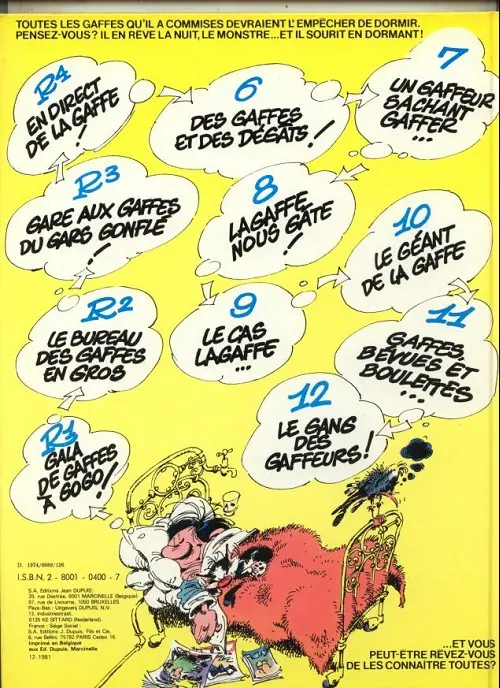 Verso de l'album Gaston Tome 12 Le Gang des gaffeurs