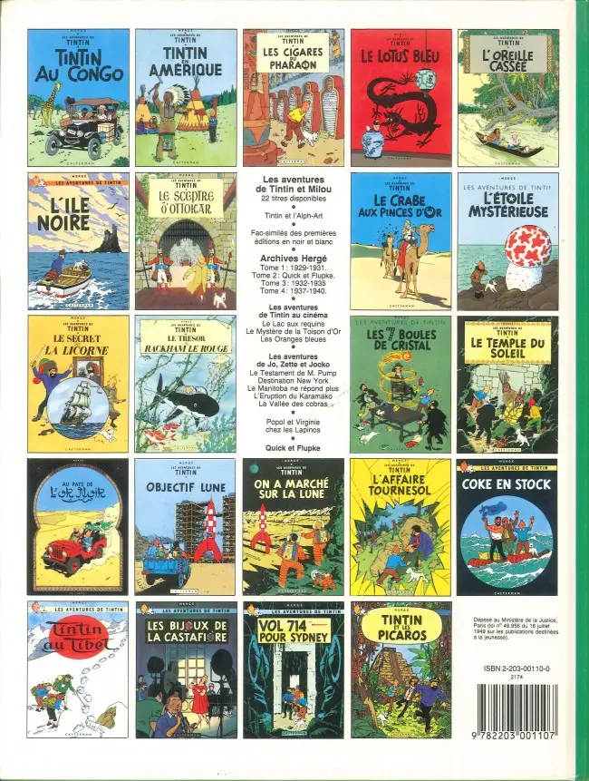 Verso de l'album Tintin Tome 11 Le Secret de la Licorne